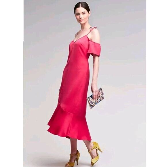 New Anthropologie x Seen Work Kept Satin Open Shoulder Midi Dress $168 Size 6 - Picture 1 of 7